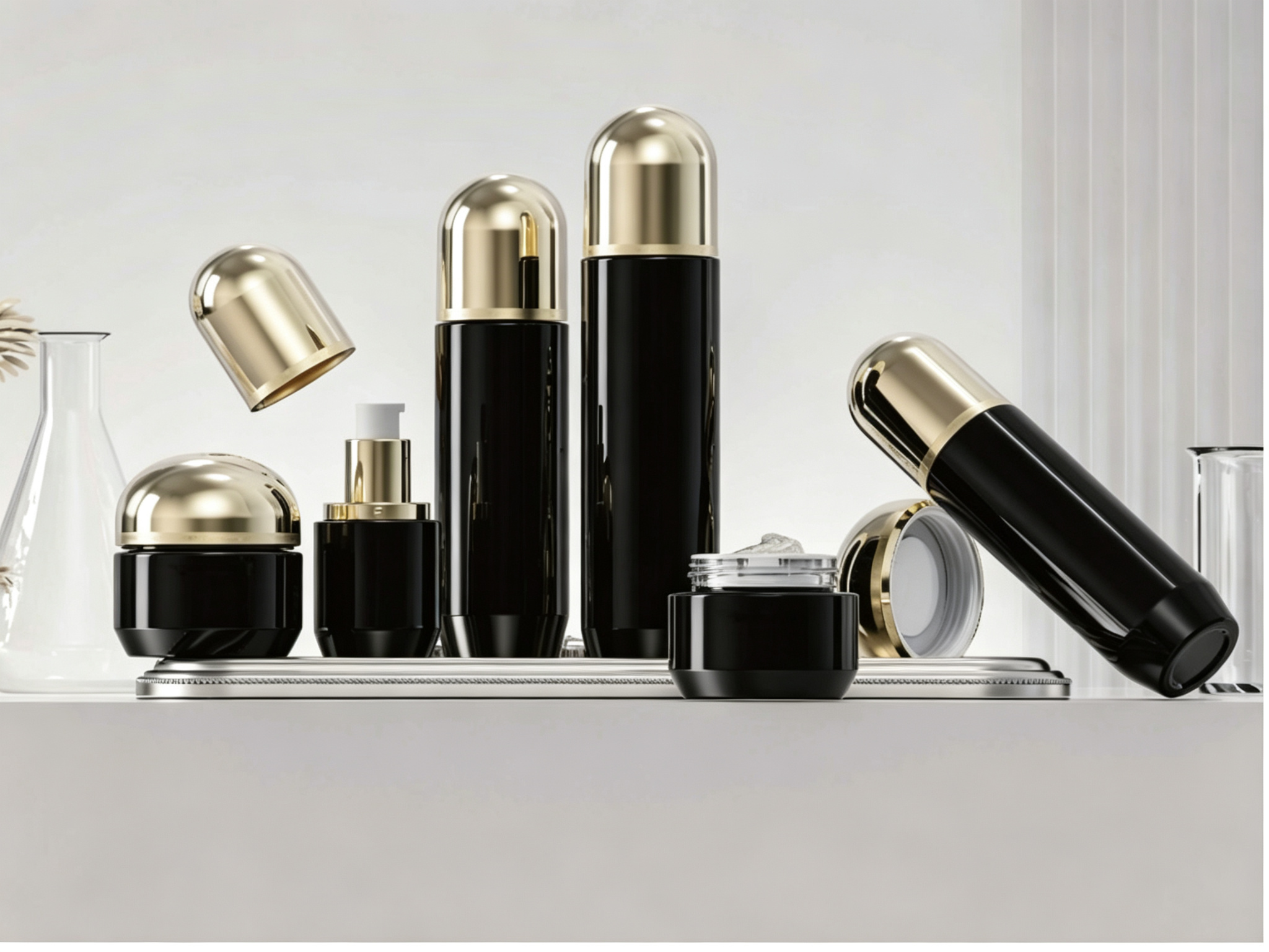 30/100/120/150ml Matte Black Glass Skincare Set Bottle