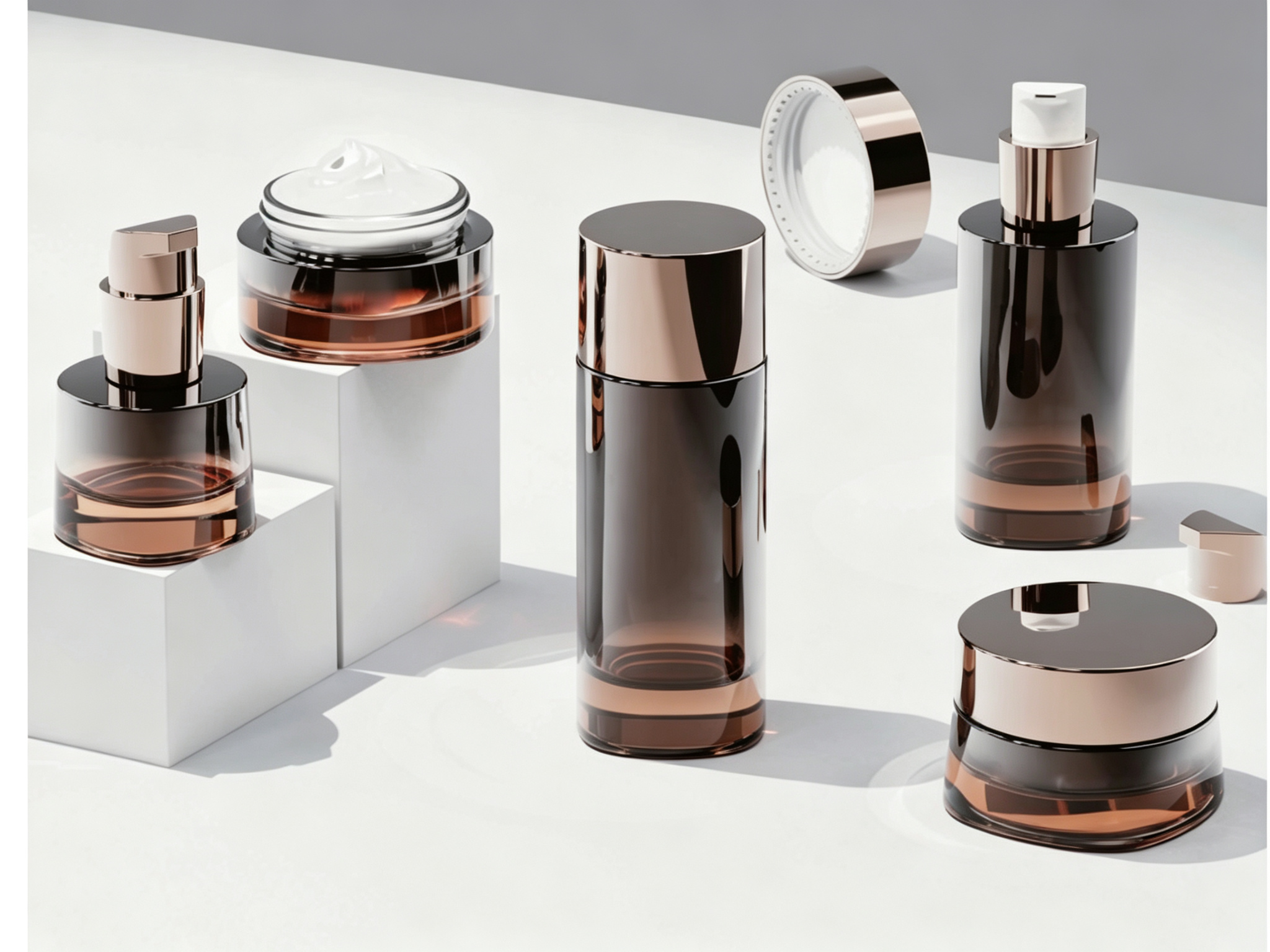 30/100/120ml Amber Glass Skincare Set Bottle