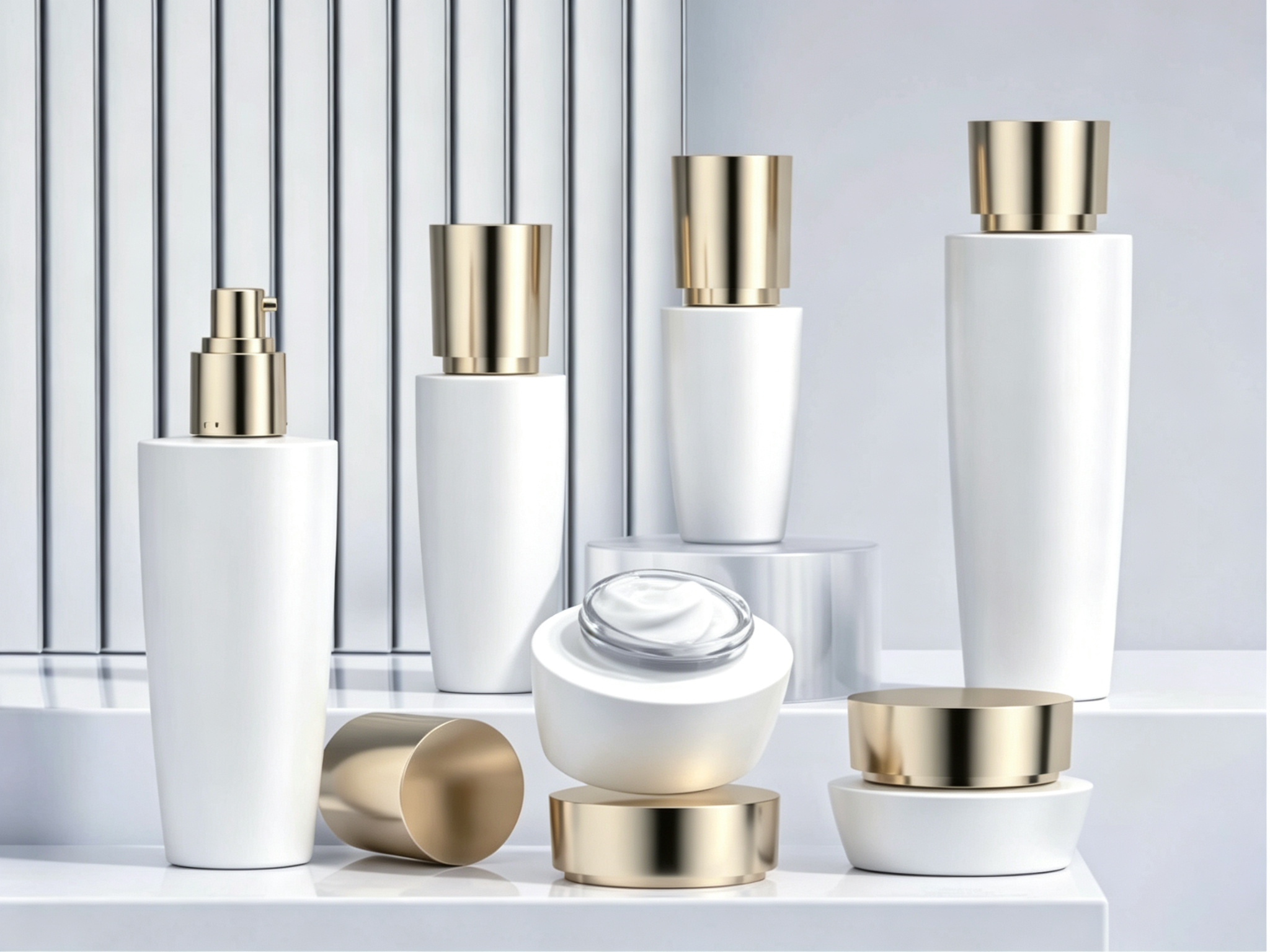 30/100/120ml Creamy-White Glass Skincare Set Bottle