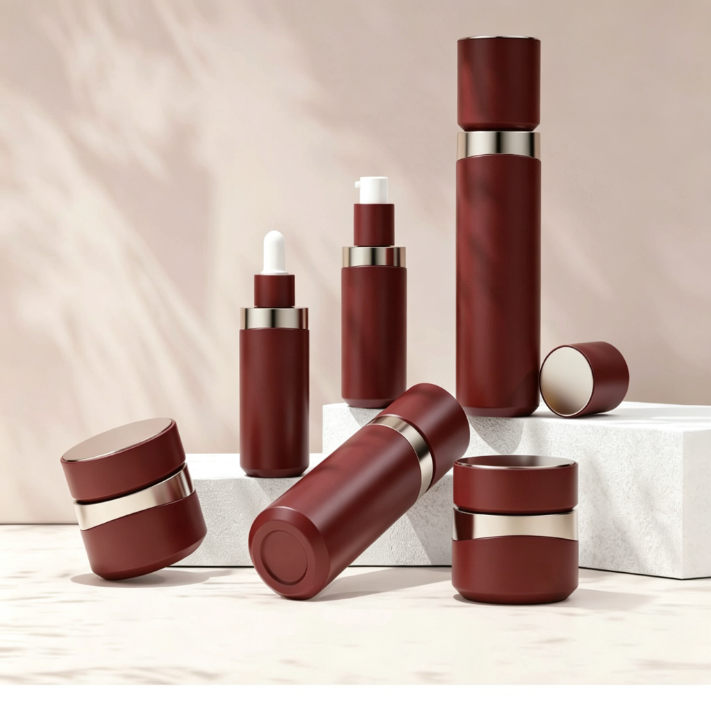 30/100/120ml Wine-Red Glass Skincare Set Bottle