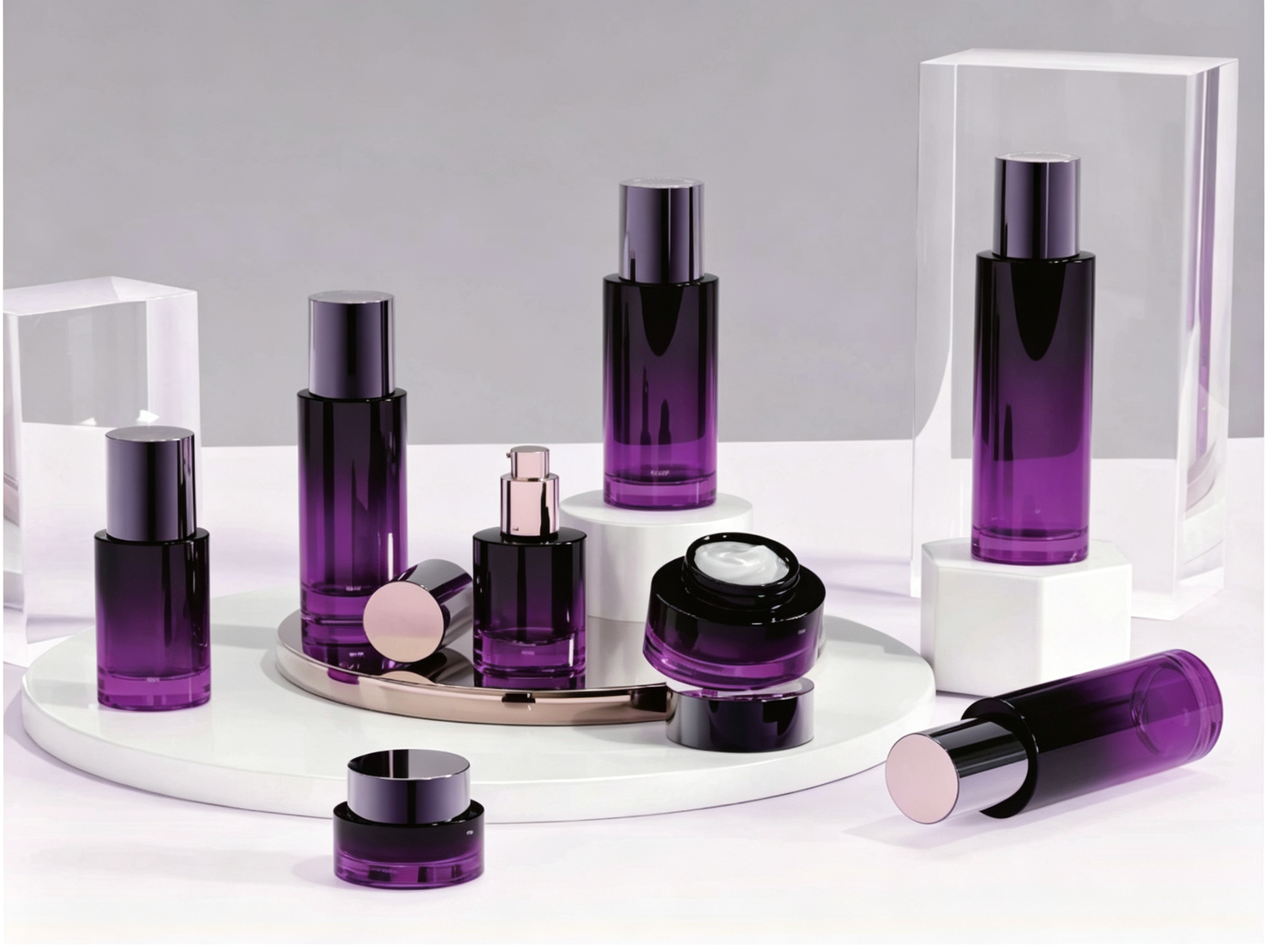 30/50/100/120/150ml Deep-Purple Glass Skincare Set Bottle
