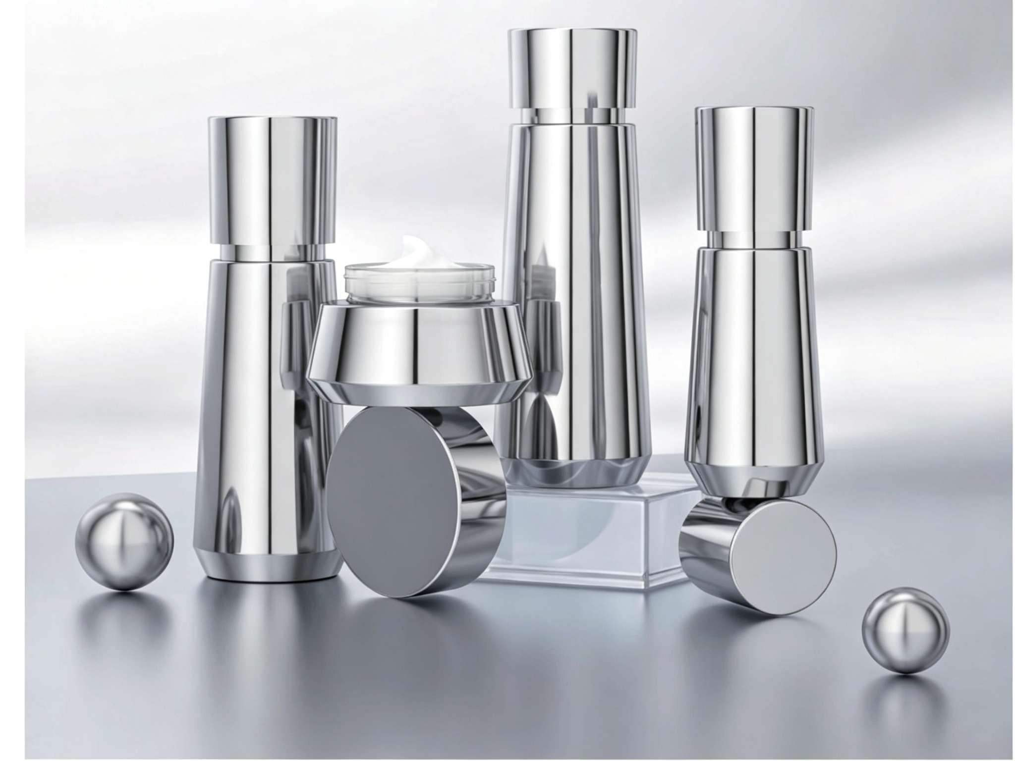 40/100/120ml Bright-Silver Glass Skincare Set Bottle