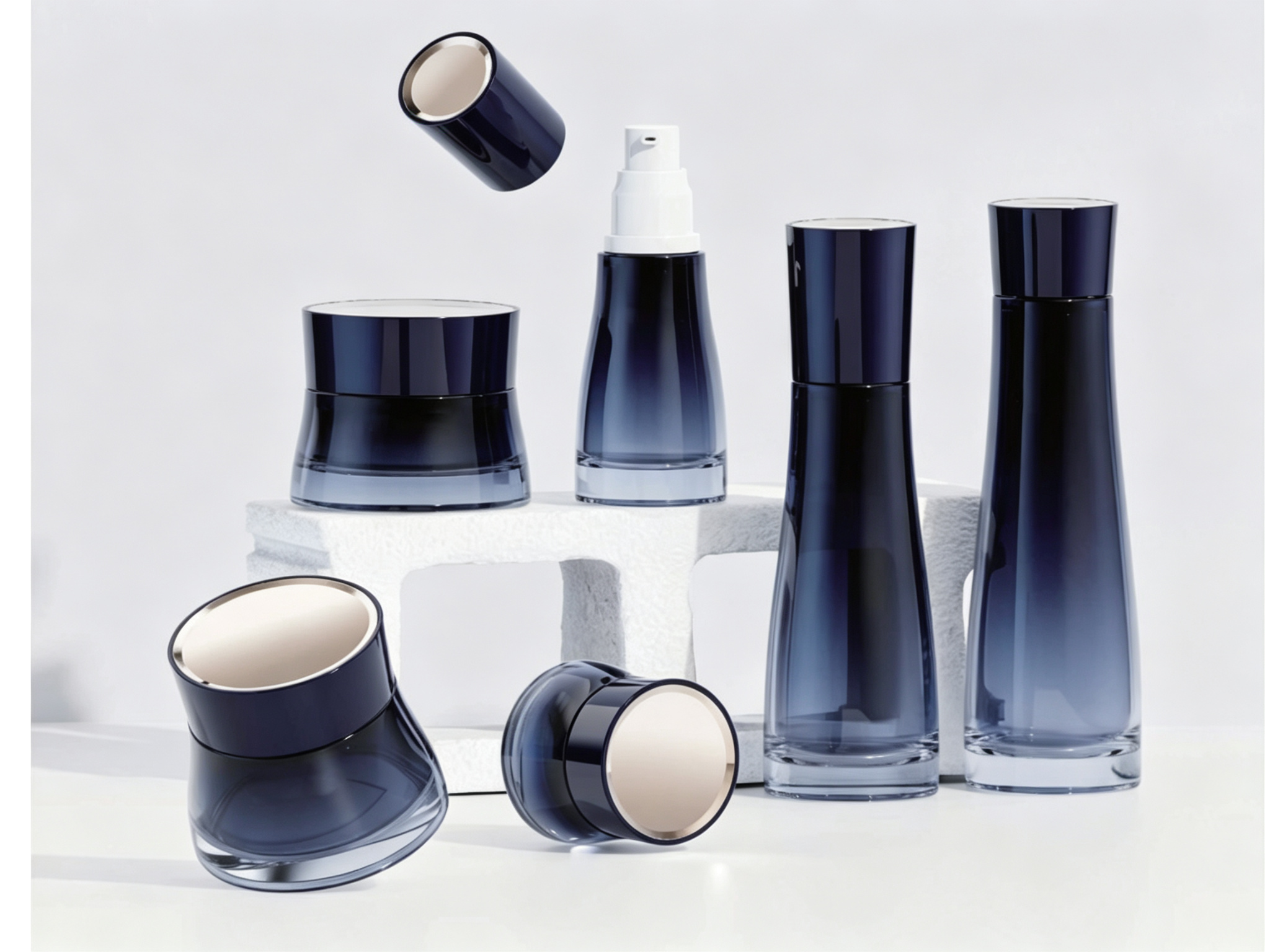 30/100/120ml Blue-Gradient Glass Skincare Set Bottle